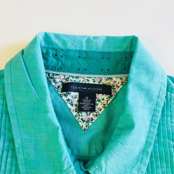 Tommy Hilfiger Womens Shirt Blue Floral Trim - Picture 8 of 8